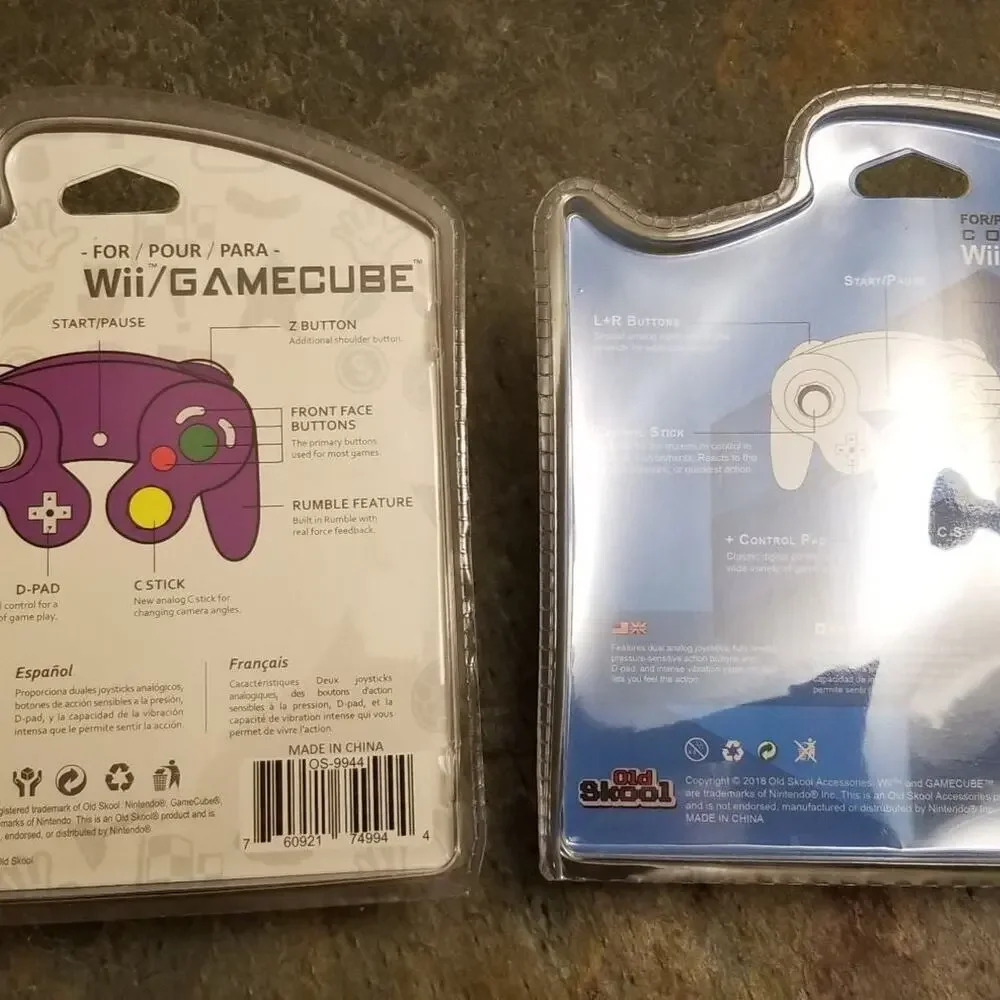 2 Gamecube Controllers - Purple & Silver (NEW) - Nintendo - Old Skool